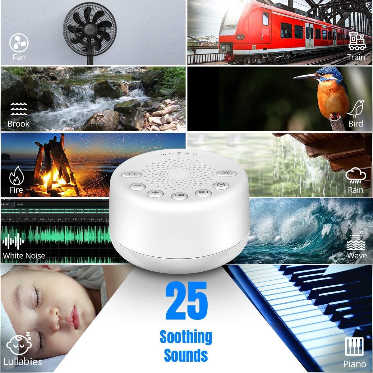 Easysleep detalle de botones para cambiar sonidos y temporizador