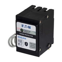 Eaton BRNSURGE front panel view showing compact two-pole design and easy installation benefit
