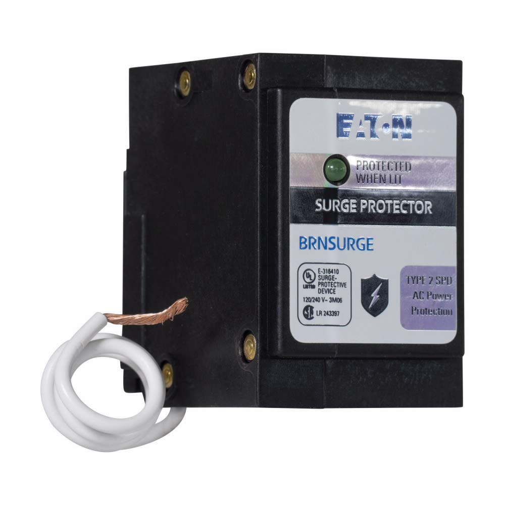 Eaton BRNSURGE installed in load center demonstrating centralized surge protection for circuits