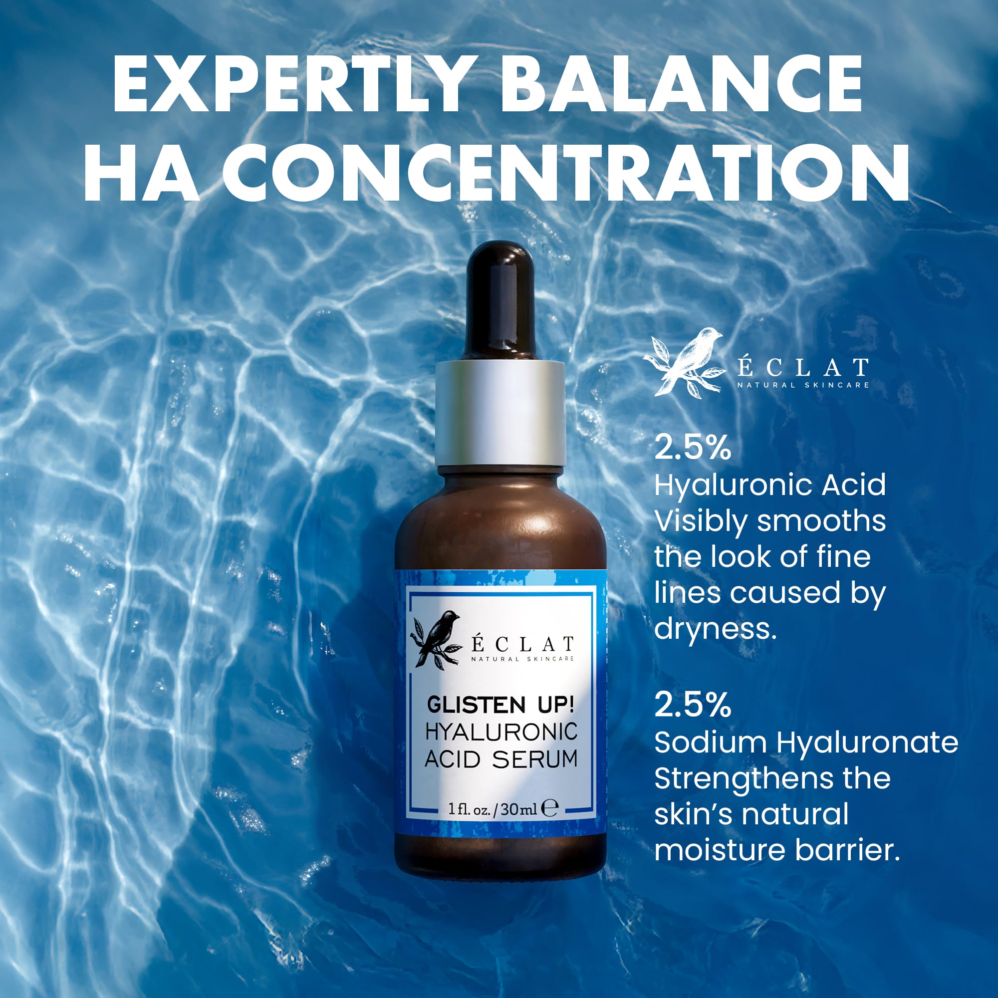 Eclat Skincare etiqueta del envase con lista de ingredientes y limpieza