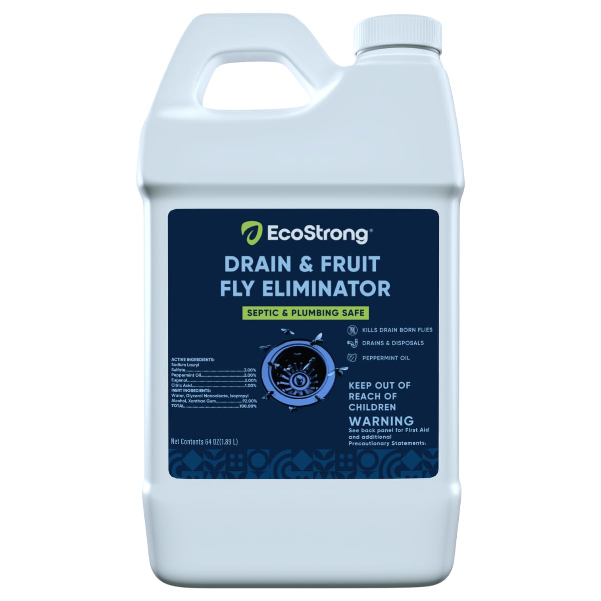 Eco Strong envase frontal mostrando 64 fl oz y uso seguro