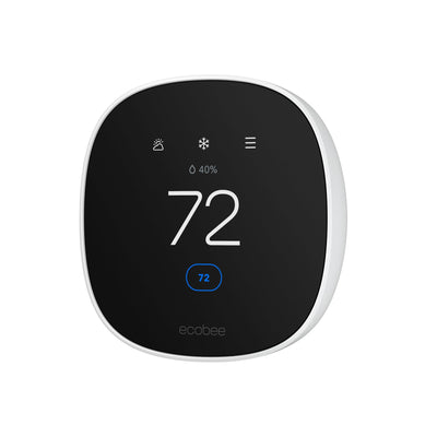 ecobee front view of thermostat showing sleek bezel and readable display benefit: clear wall presence