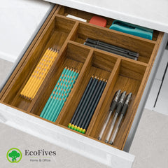 EcoFives acacia organizer compartment close-up showing separated slots for utensils