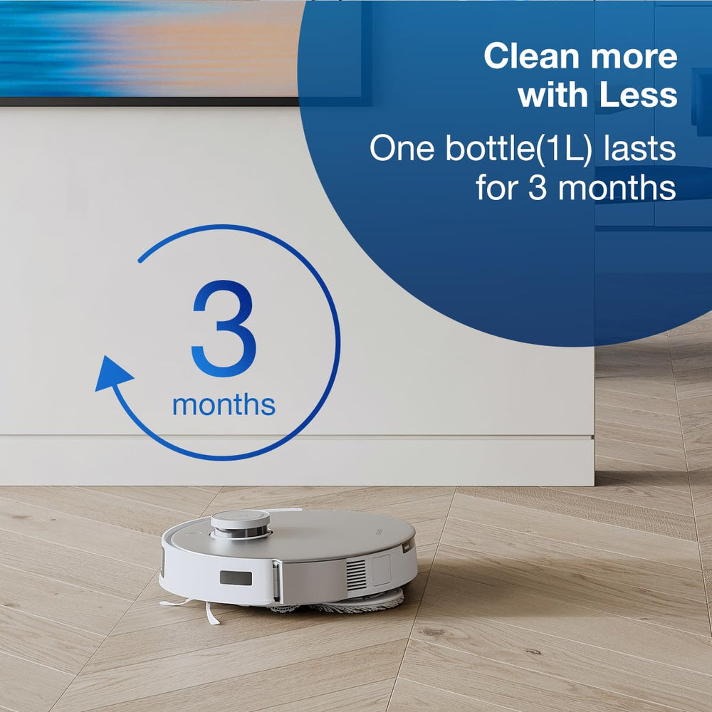 ECOVACS botella 1L junto a objetos para apreciar tamaño y duración