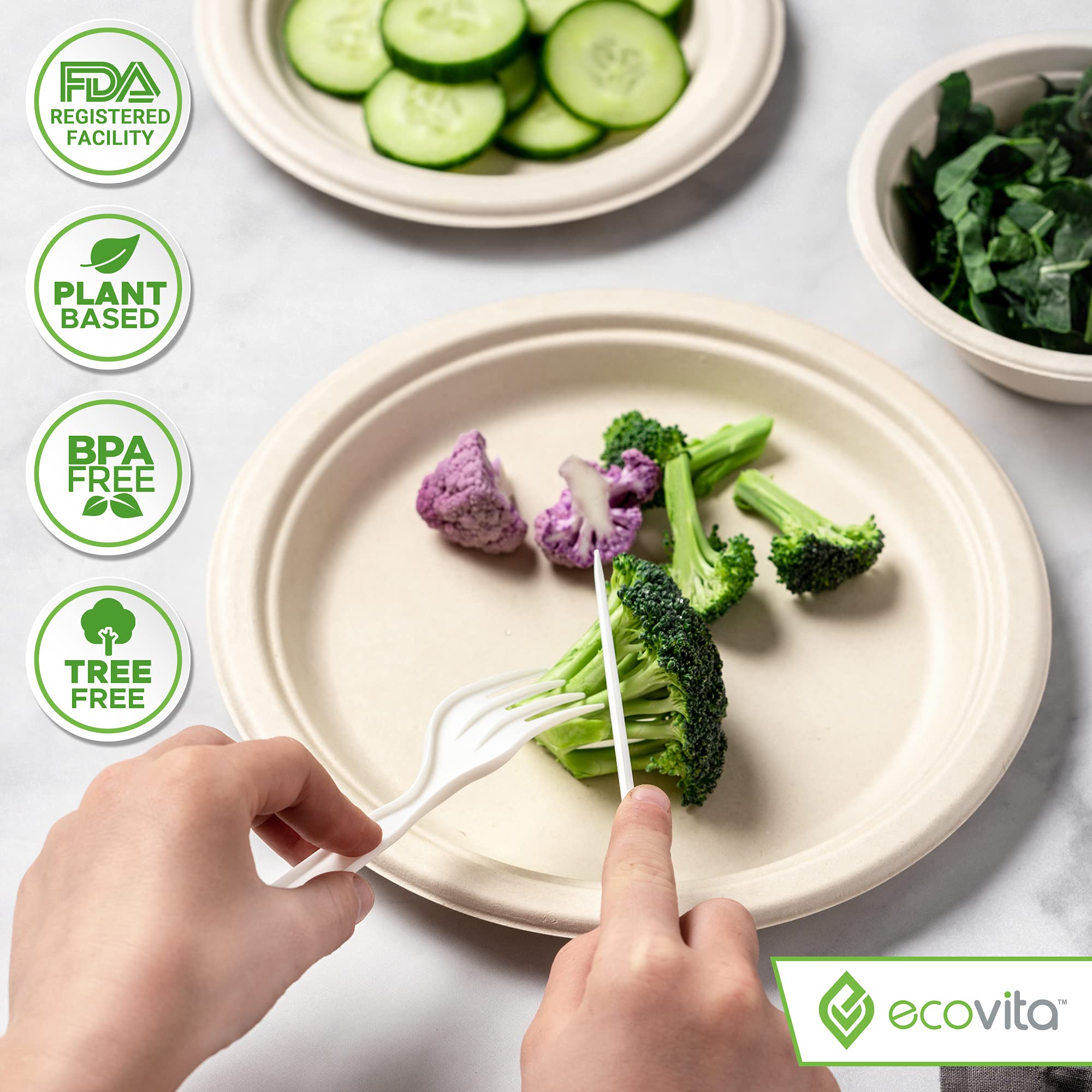 Ecovita tenedor junto a mano para comparar tamaño y ergonomía