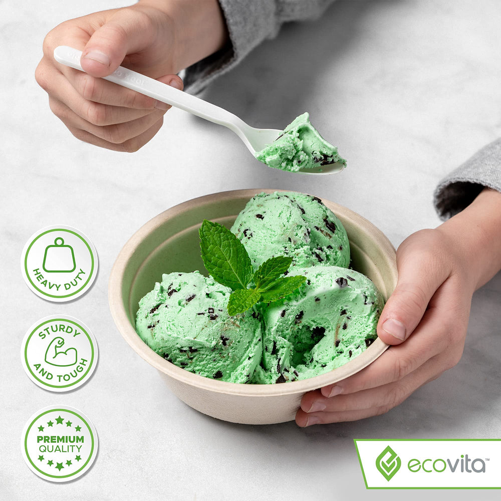 Ecovita cuchara usada en sopa caliente demostrando resistencia al calor