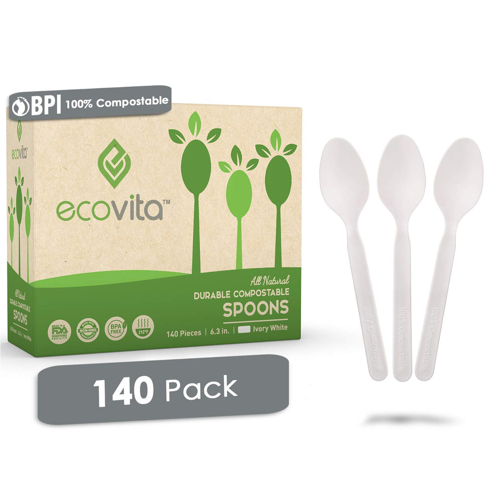 Ecovita paquete frontal mostrando 140 cucharas, solución durable y ecológica
