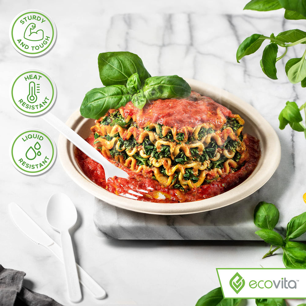 Ecovita tenedor sirviendo comida caliente sin deformarse ni soltar sabores