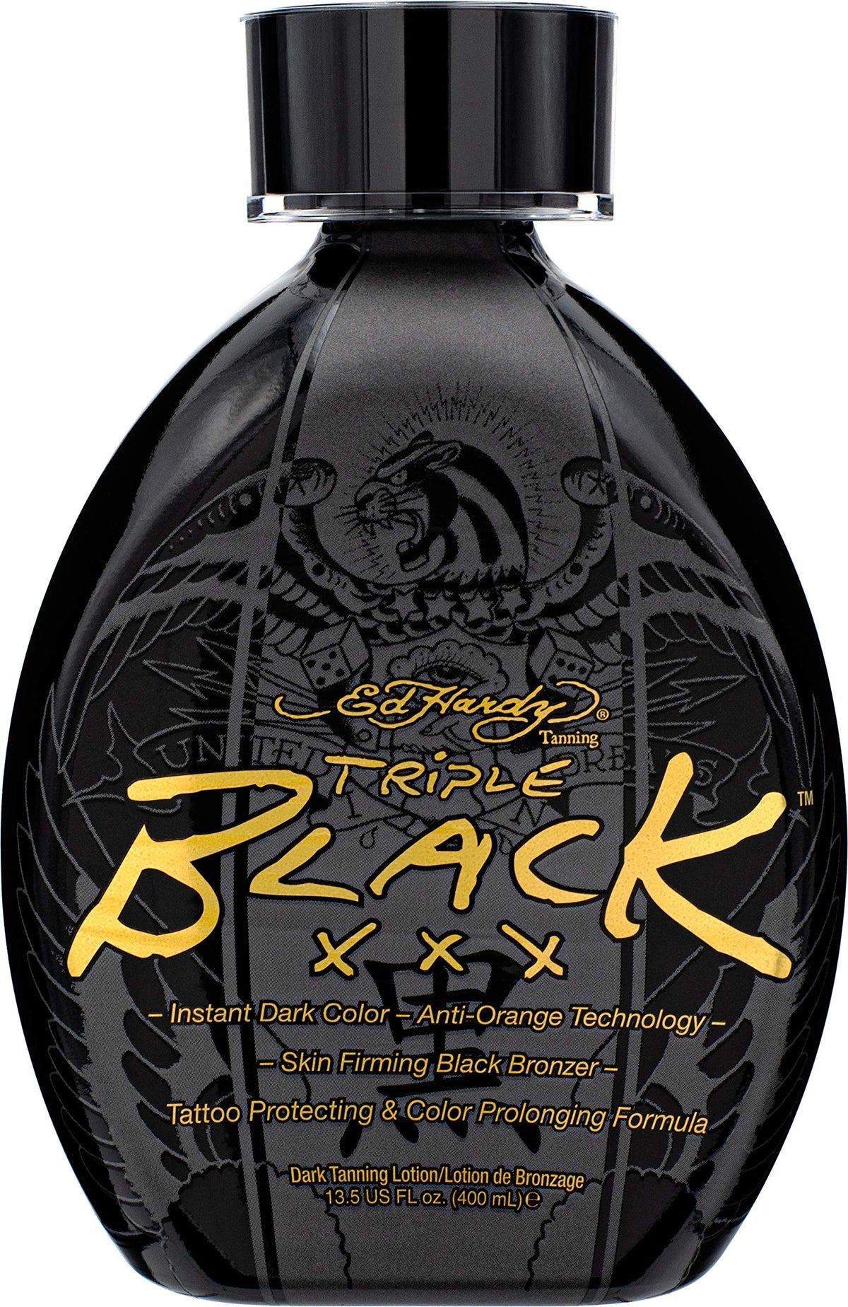 ED HARDY envase frontal de la loción Black XXX mostrando la marca y tamaño