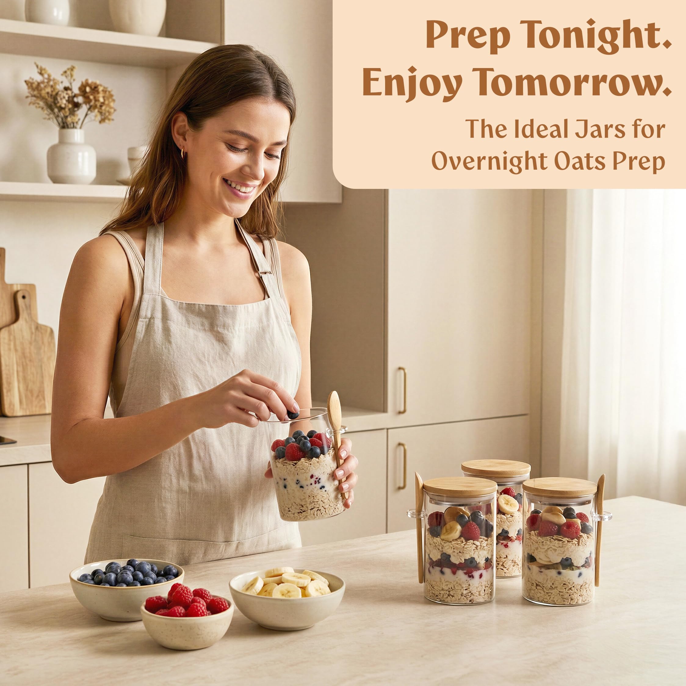 EDELHAUS overnight oats siendo vertido, facilidad de rellenar