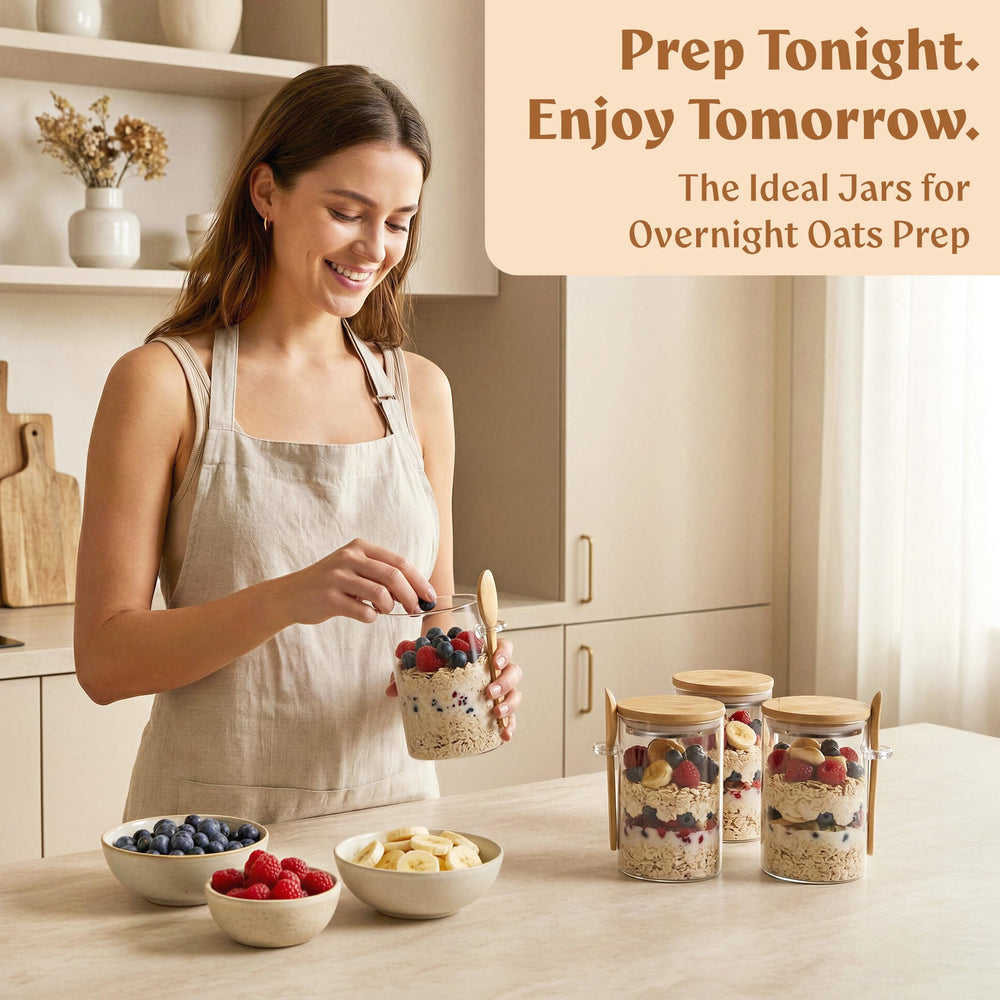 EDELHAUS overnight oats siendo vertido, facilidad de rellenar