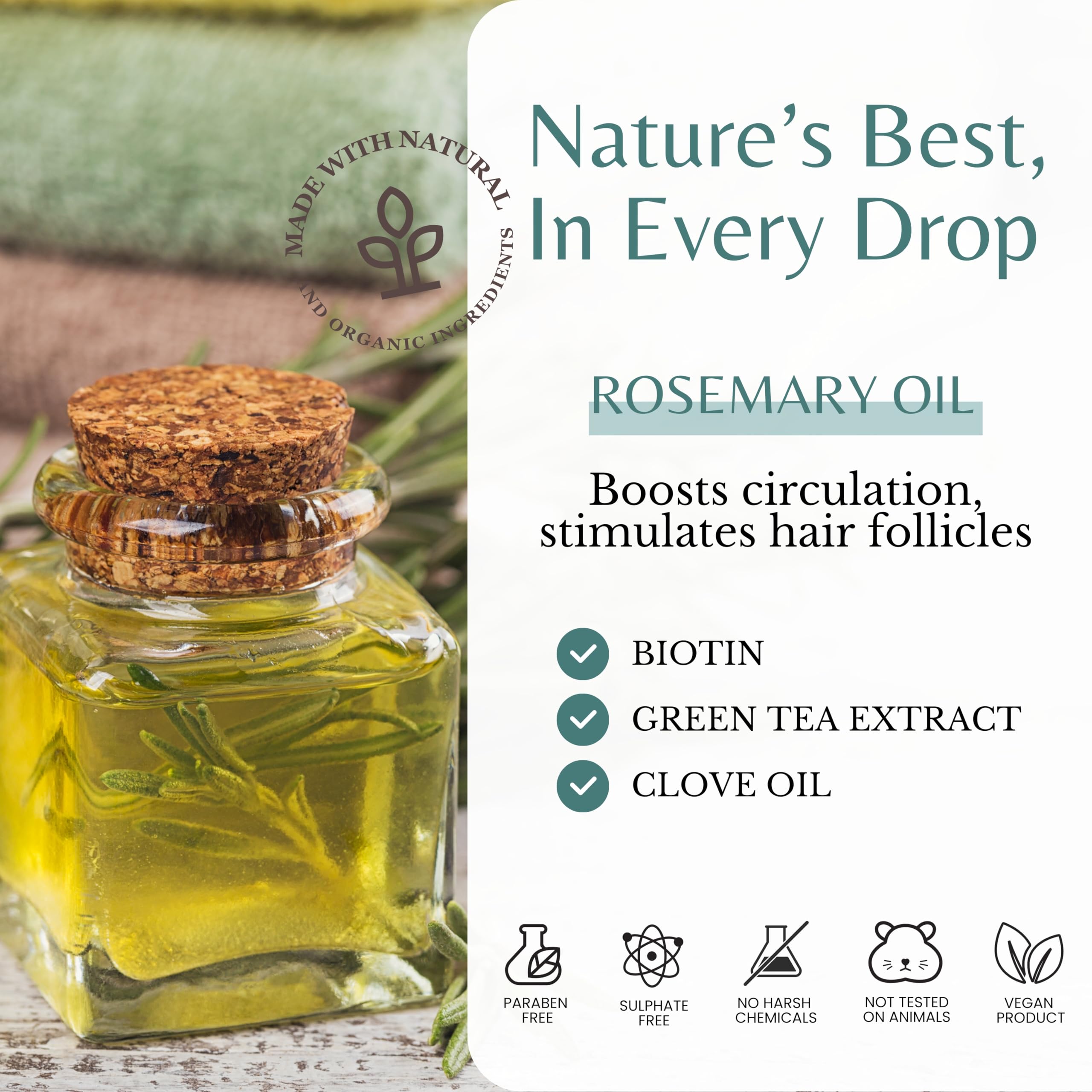 Edenika Botanicals 100% rosemary oil bottle highlighting botanical scalp nourishment