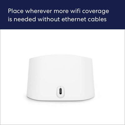 eero next to smartphone indicating compact size and convenient placement