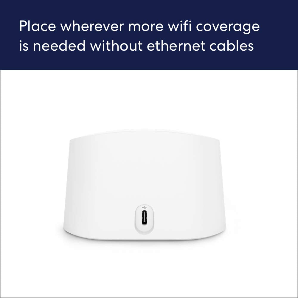 eero next to smartphone indicating compact size and convenient placement