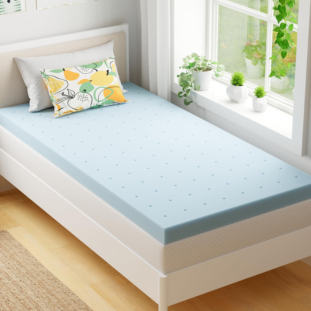 EGOHOME front packaging of twin topper showing compact box and easy delivery benefit