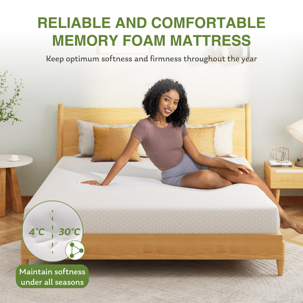 EGOHOME mattress beside ruler showing 5-inch profile for low-height bed frames