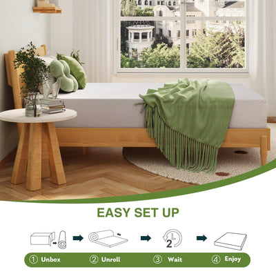 EGOHOME unboxed mattress expanding to full size for quick setup and convenience