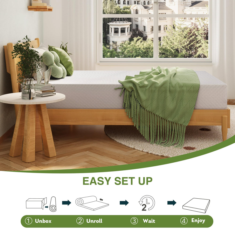 EGOHOME unboxed mattress expanding to full size for quick setup and convenience