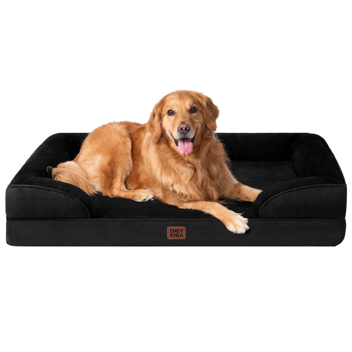 EHEYCIGA front view of orthopaedic XL bed showing roomy sleeping surface and bolsters for comfort