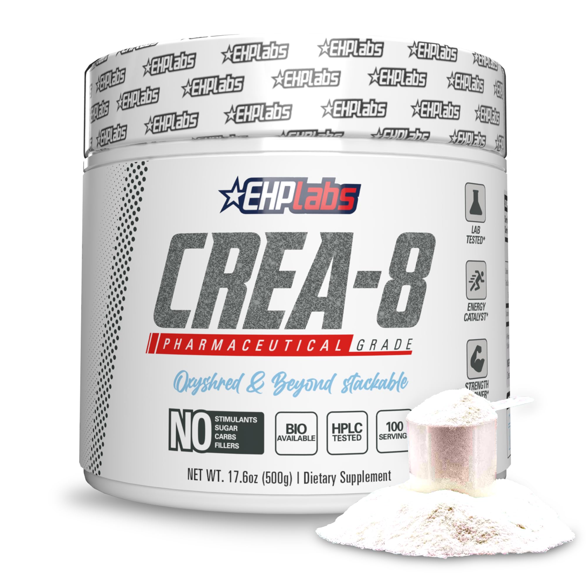 EHP Labs CREA-8 vista frontal del bote, producto puro y sin sabor