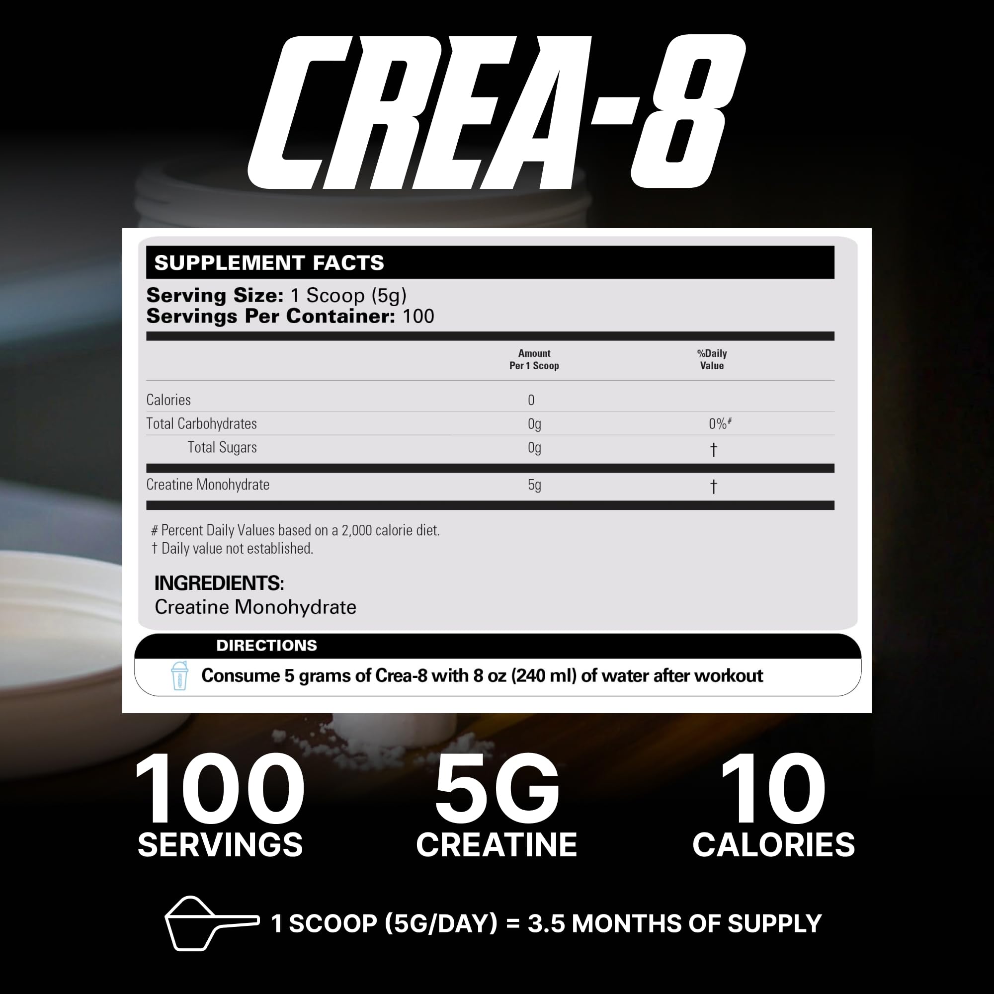 EHP Labs CREA-8 textura micronizada en primer plano para mezcla rápida