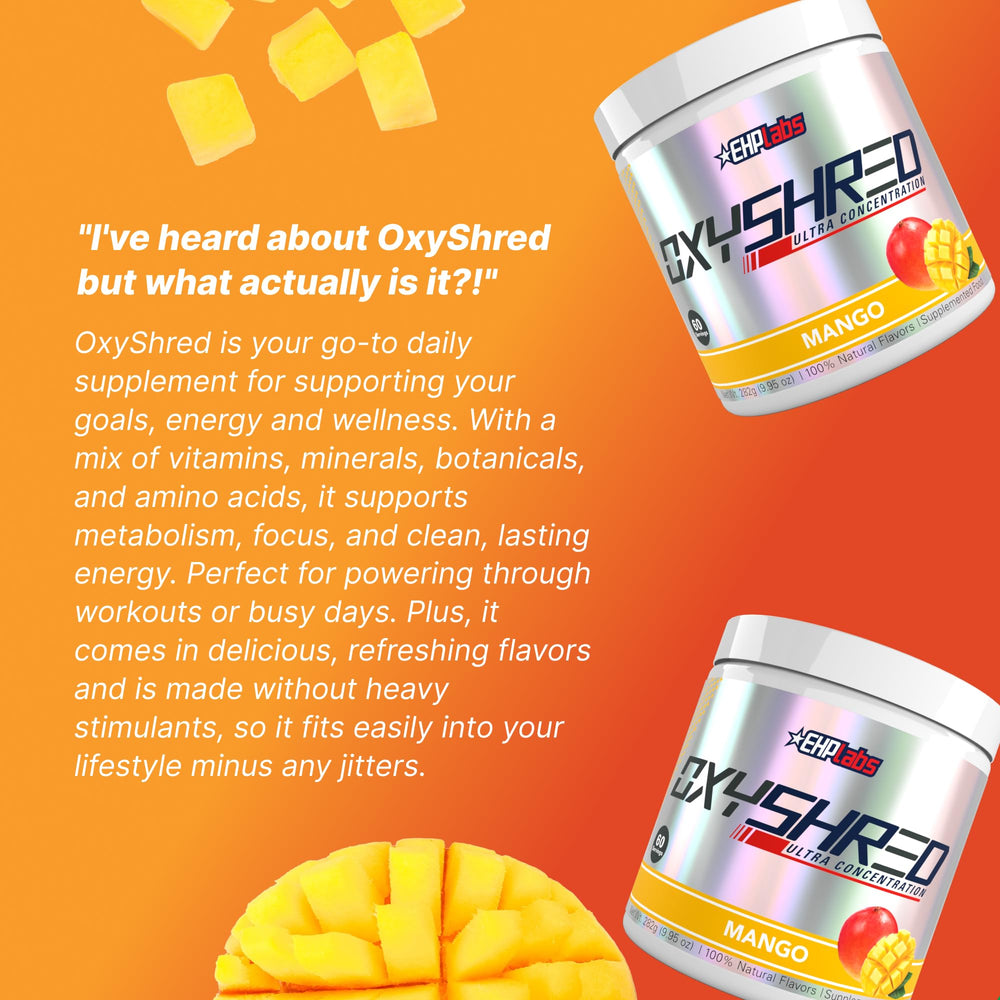 EHP Labs OxyShred bottle beside gym gear illustrating preworkout use