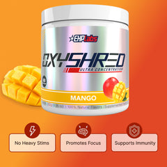 EHP Labs OxyShred mixed mango drink in glass demonstrating refreshing energy