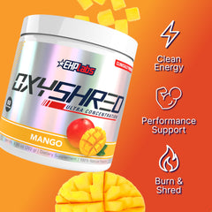 EHP Labs OxyShred powder on scoop showing fine texture for easy mixing
