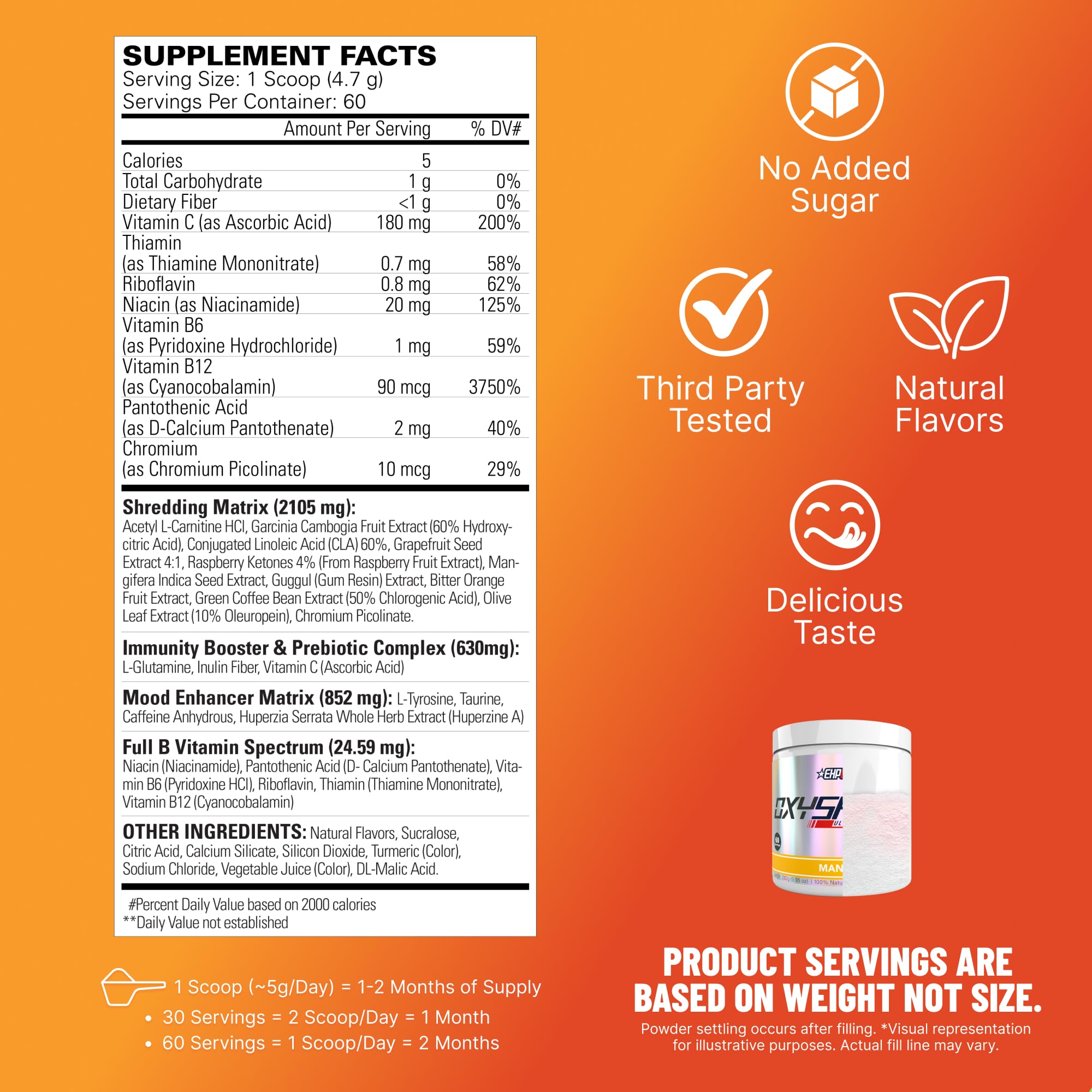 EHP Labs OxyShred label closeup highlighting key ingredients and benefits