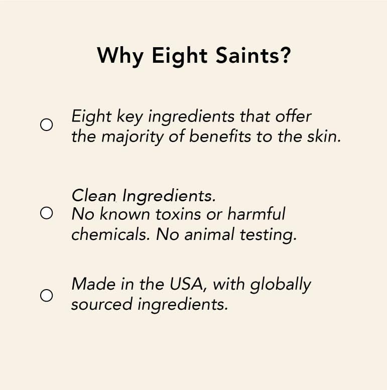 Eight Saints producto en tocador junto a espejo, rutina antiedad diaria con apariencia rejuvenecida