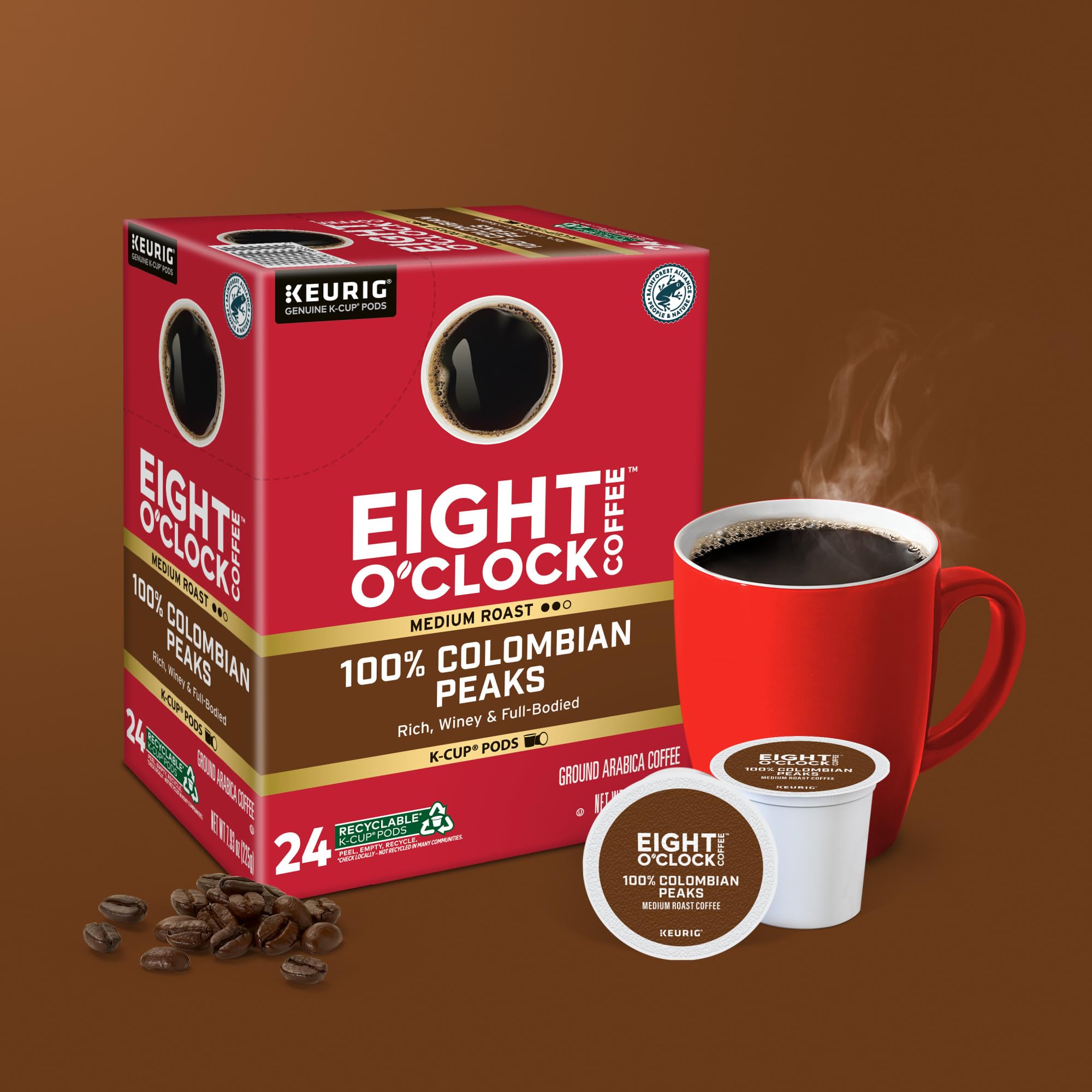 Eight O'Clock Coffee posos vaciados mostrando cómo reciclar y separar residuos