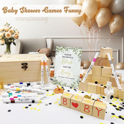 EIGTWEN decorated blocks displayed on baby shower table enhancing party fun