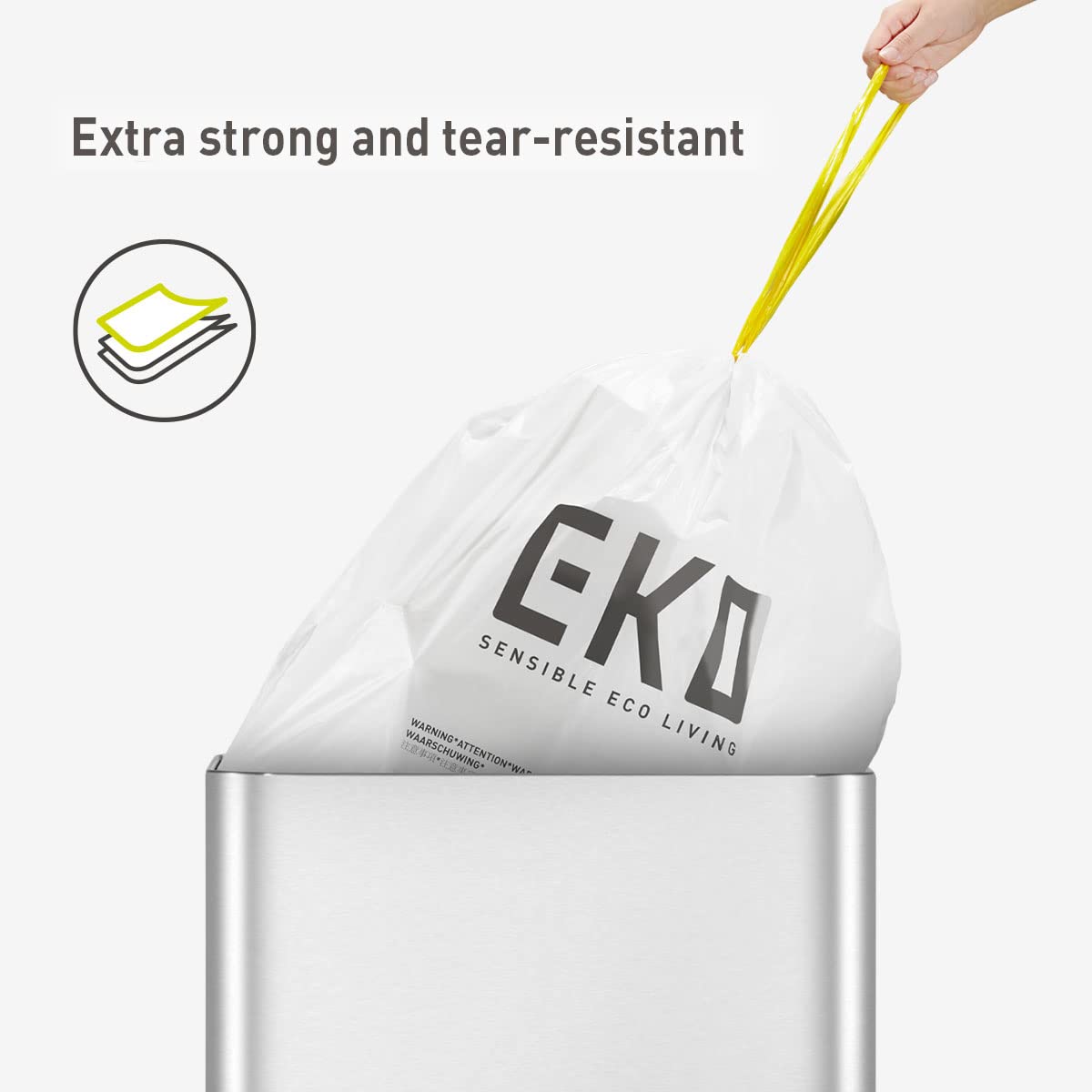 EKO bolsa dentro de un cubo 80L mostrando ajuste y tamaño