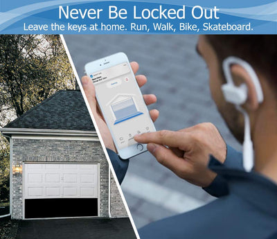 eKyro mobile app screen displaying door status and remote control