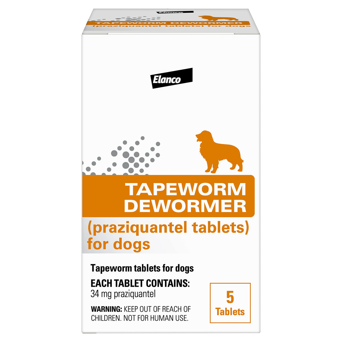 Elanco front packaging showing tapeworm dewormer tablets and clear labeling benefit: easy identification