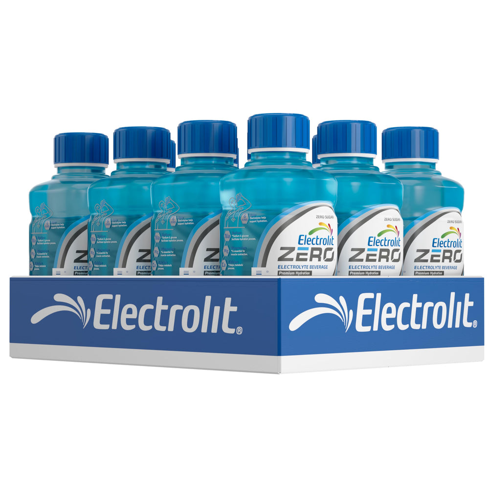Cardboard 12-pack of Electrolit showing quantity and space-saving carton design