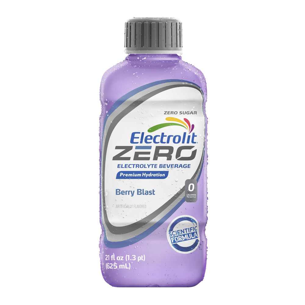 Electrolit Zero Berry Blast etiqueta en primer plano destacando electrolitos