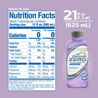 Electrolit Zero Berry Blast paquete de 12 botellas para almacenamiento práctico