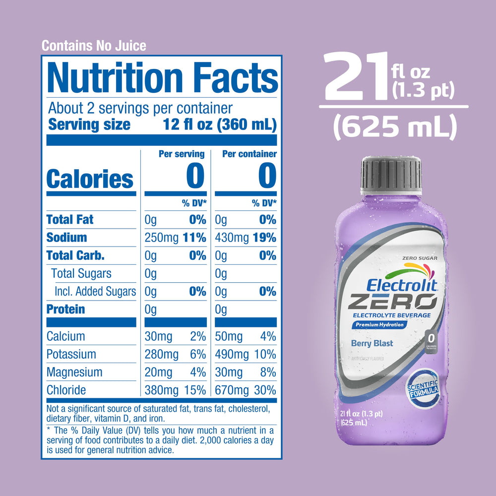 Electrolit Zero Berry Blast paquete de 12 botellas para almacenamiento práctico