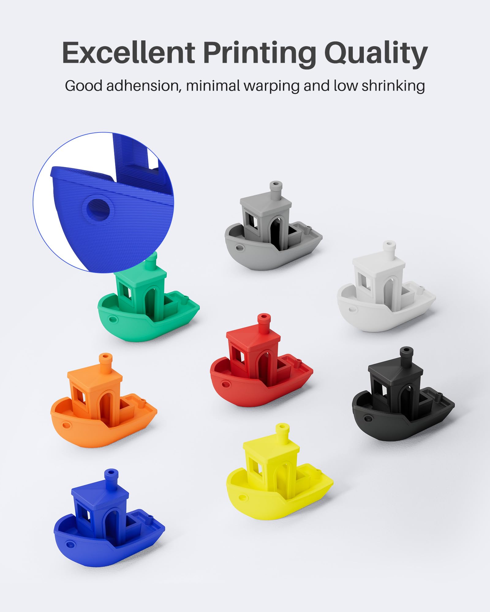ELEGOO comparación de tamaño de spool indicando 1 kg y escala real