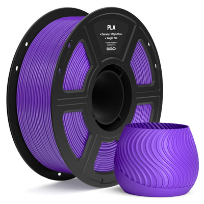 ELEGOO bobina frontal morado mostrando tamaño y acabado brillante