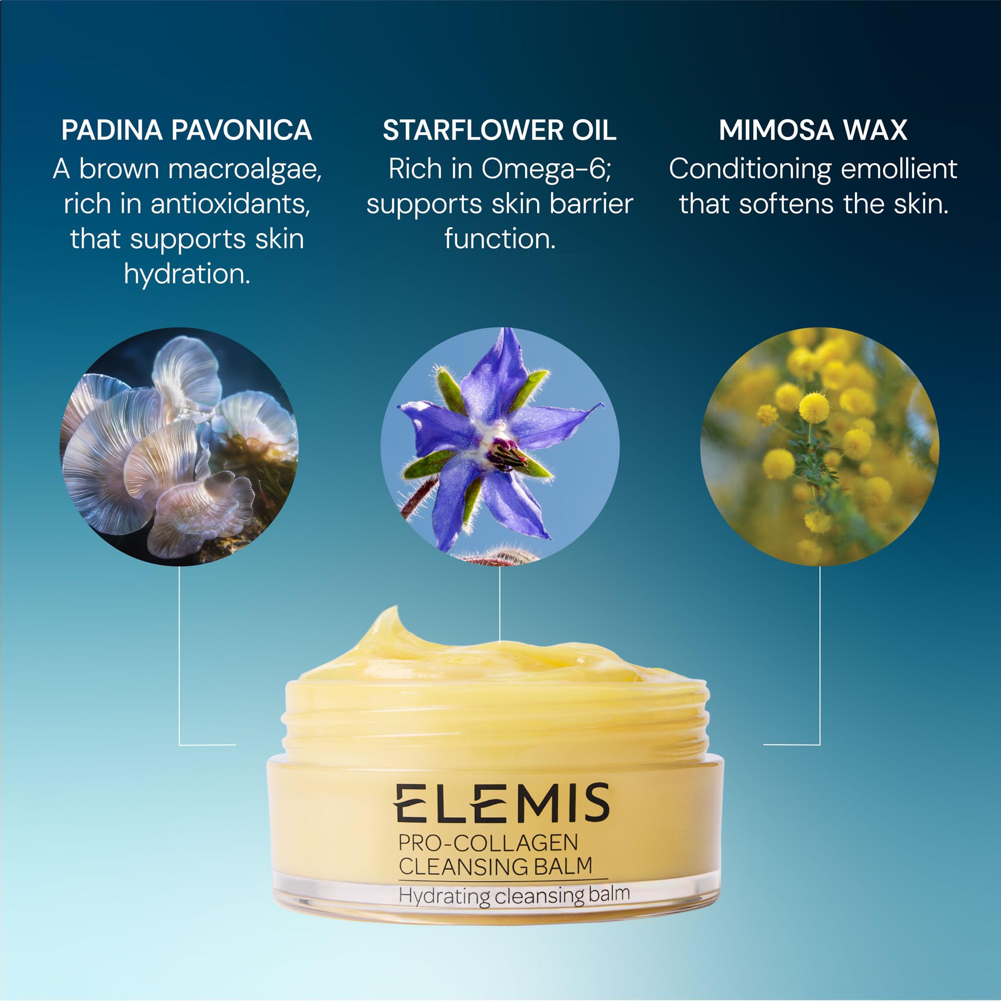 ELEMIS frasco abierto con producto visible, muestra consistencia nutritiva