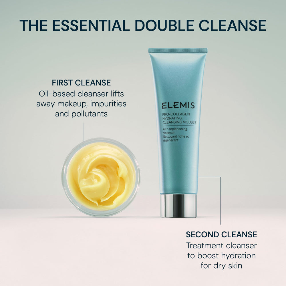 ELEMIS frasco junto a plantas botánicas que sugiere aroma natural y calma