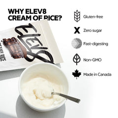 Elev8 Foods powder being poured into bowl with water, demonstrating quick prep