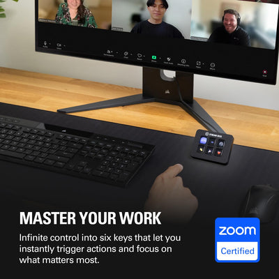 Elgato Stream Deck Mini angled top detail highlighting slim profile and tactile keys