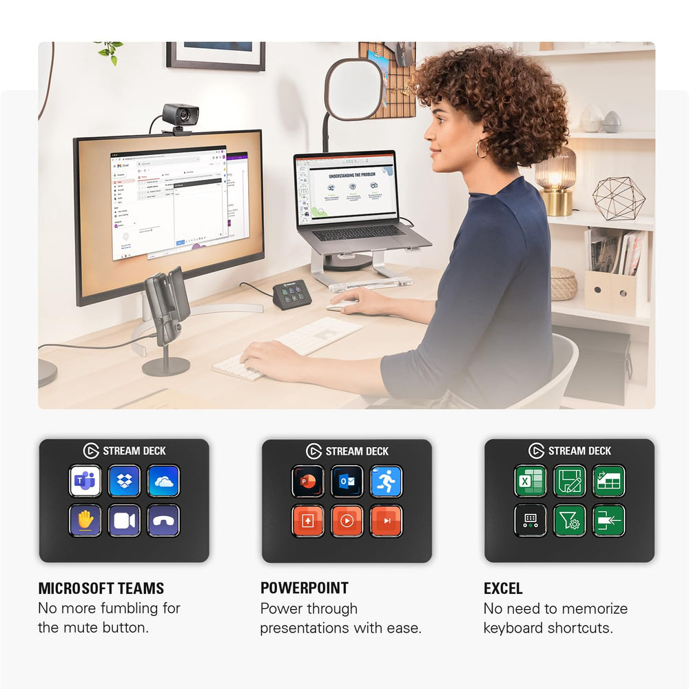 Elgato Stream Deck Mini LCD key closeup showing customizable icon for fast recognition