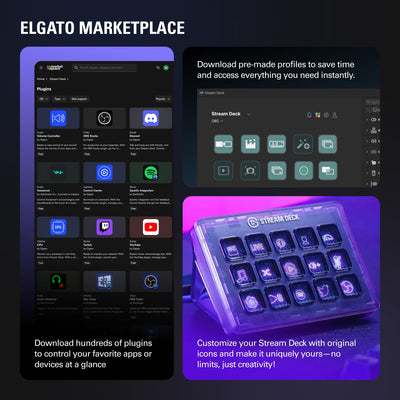 Elgato Stream Deck + rear/side view showing USB port and connection options