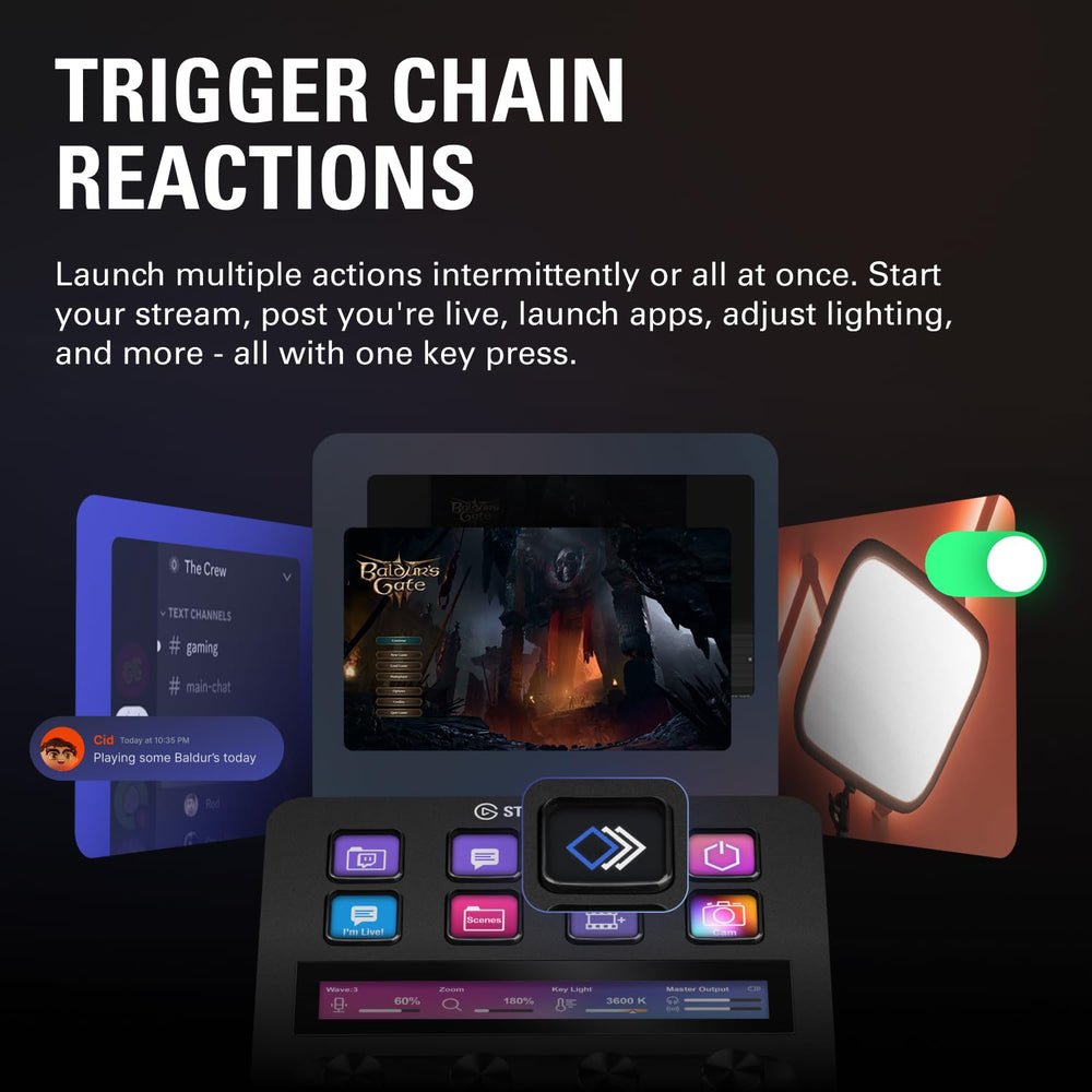 Elgato Stream Deck + integrated into a studio setup to centralize controls