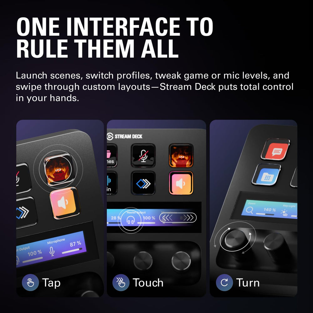 Elgato Stream Deck + close-up of customizable LCD key offering instant visual feedback