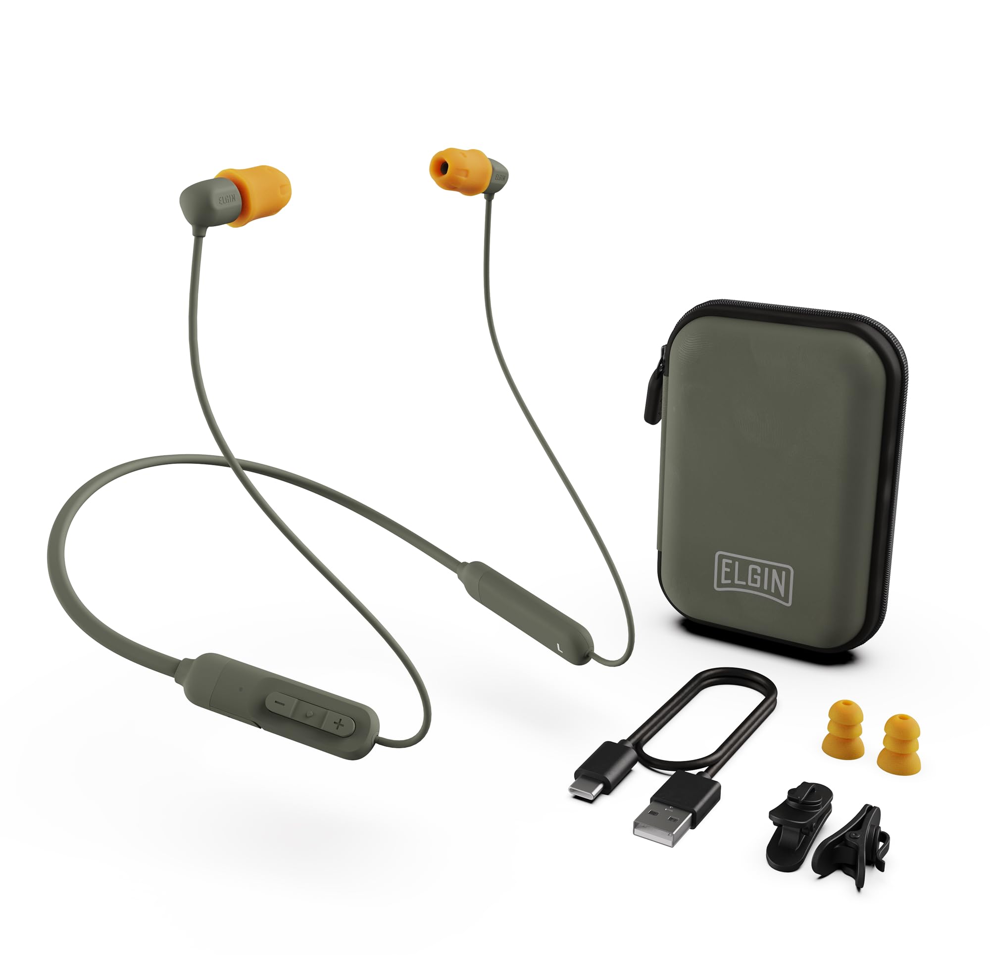 Elgin Discord Gen 3 front view showing earbuds and neckband, durable benefit